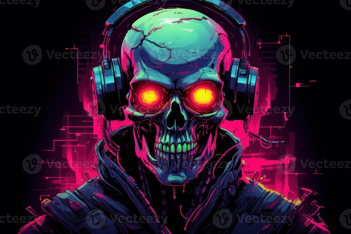 Cyberpunk skull. Generate Ai photo