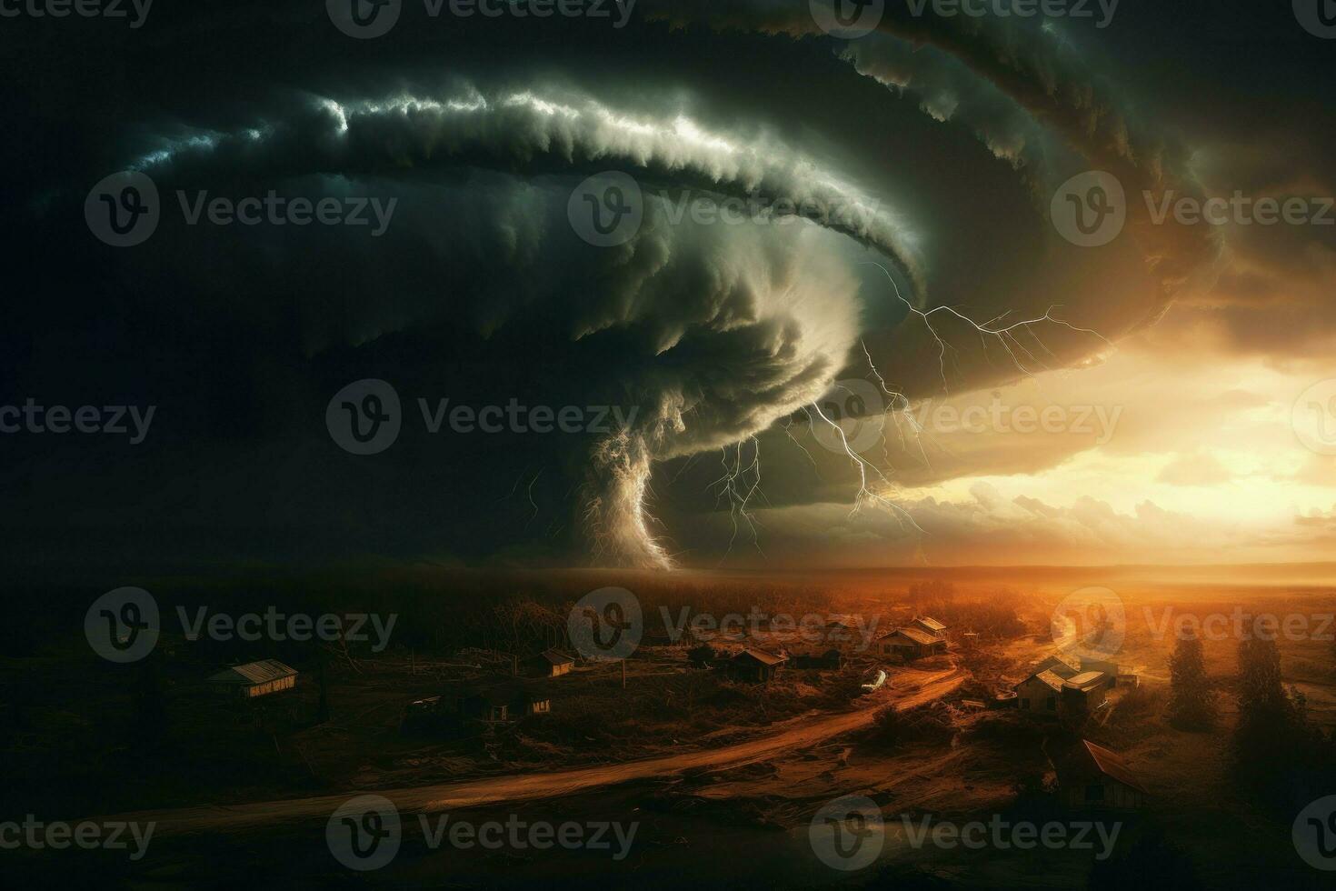 Destructive tornado vortex. Generate Ai photo