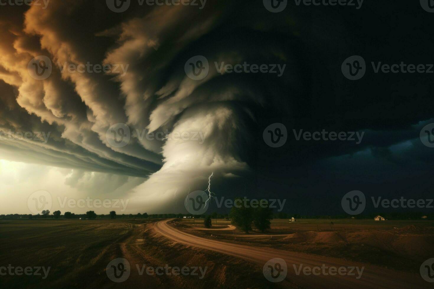 Merciless Destructive tornado vortex. Generate Ai photo