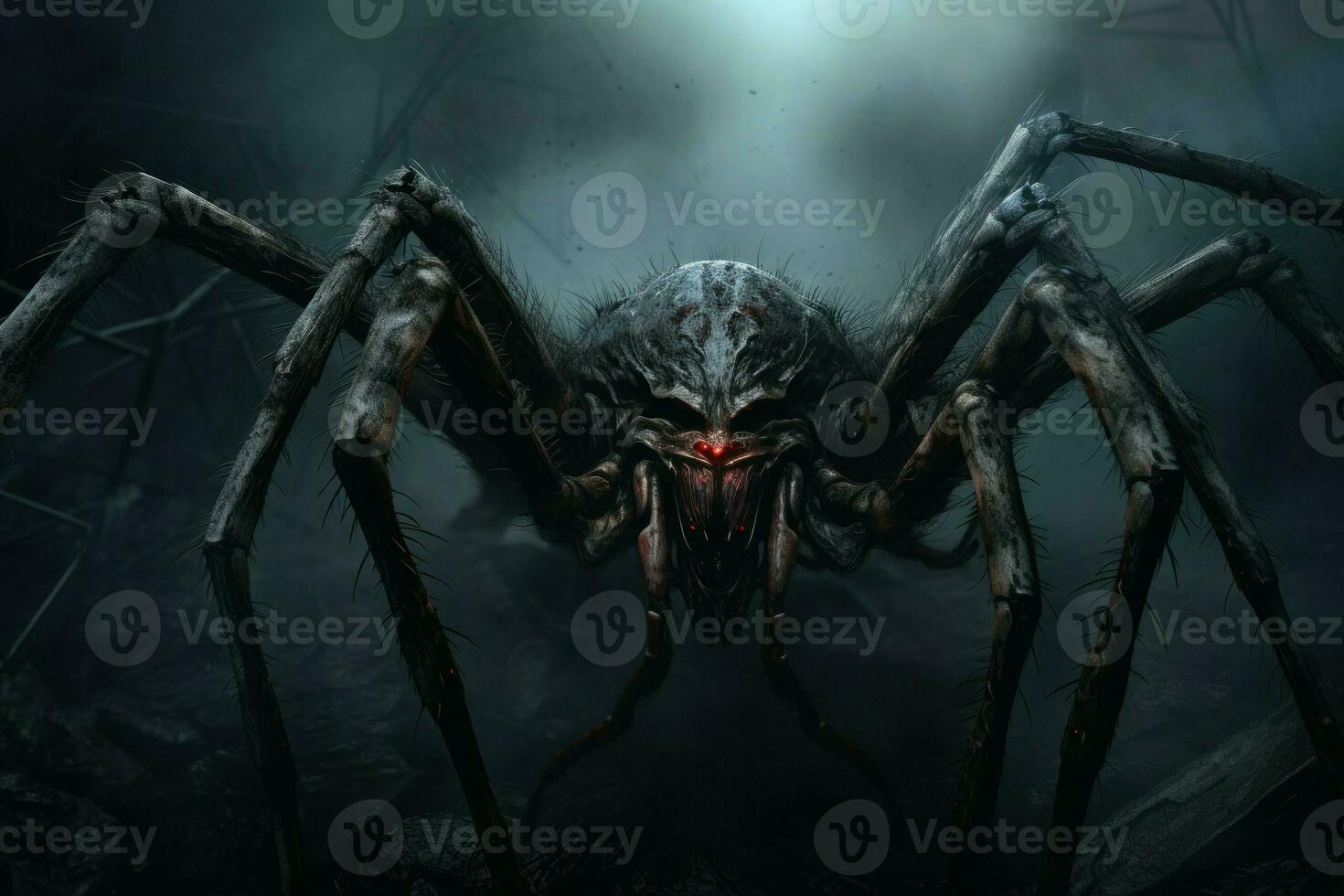 Ominous Creepy spider scene giant. Generate Ai photo