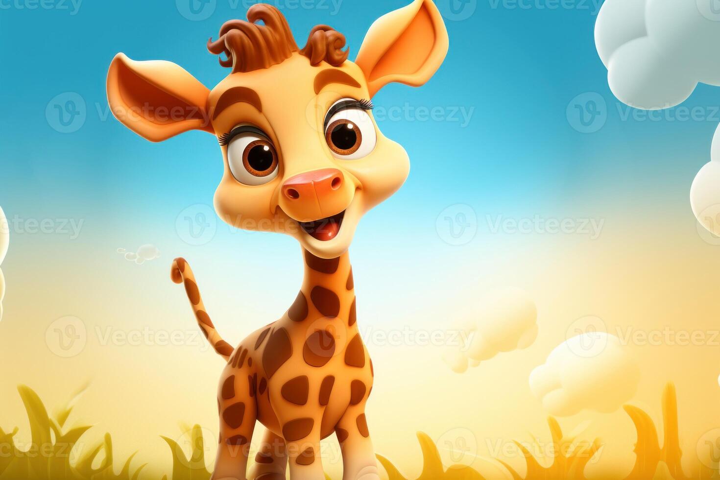 Cute baby giraffe. Generate Ai photo