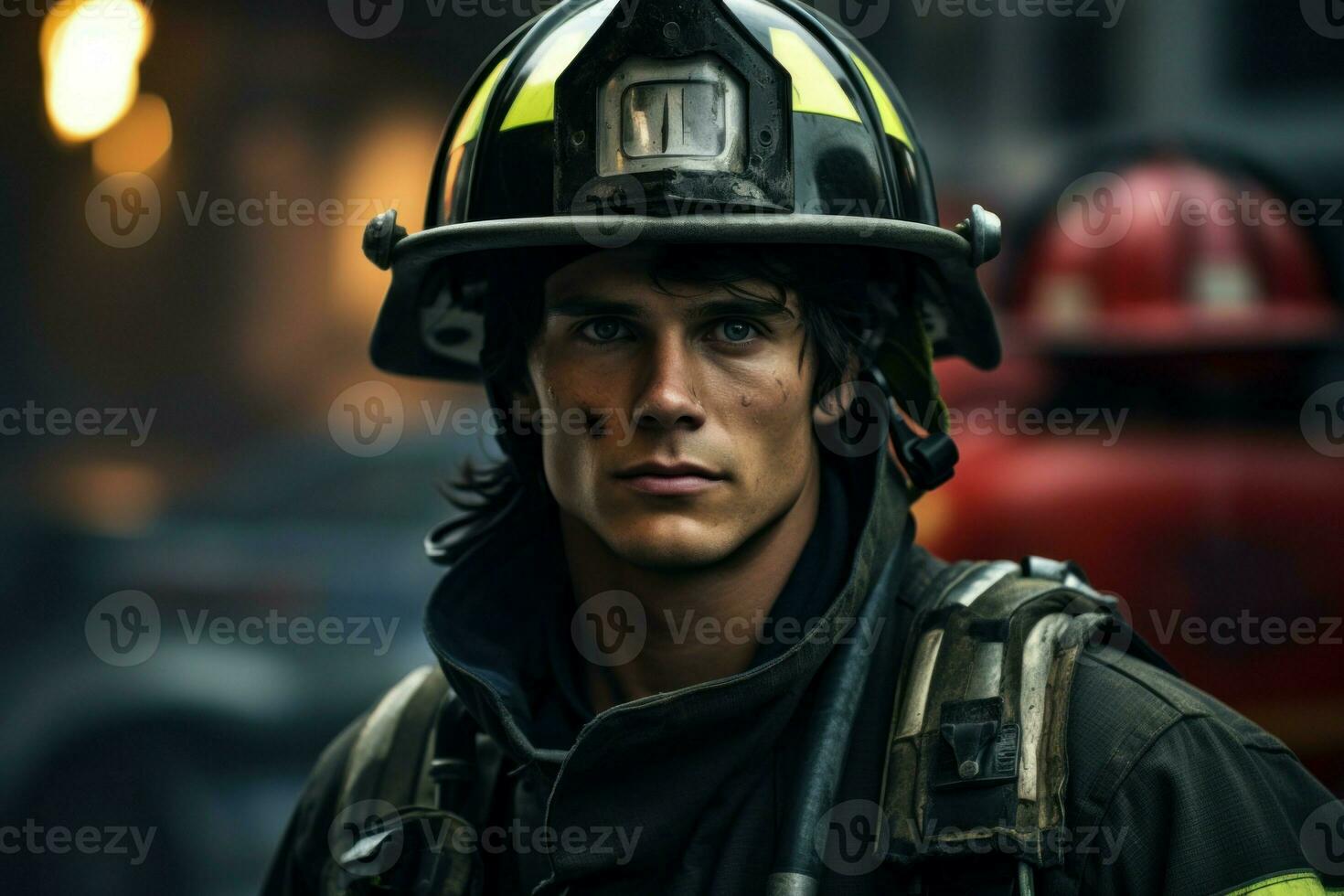 valiente bombero con casco. generar ai foto