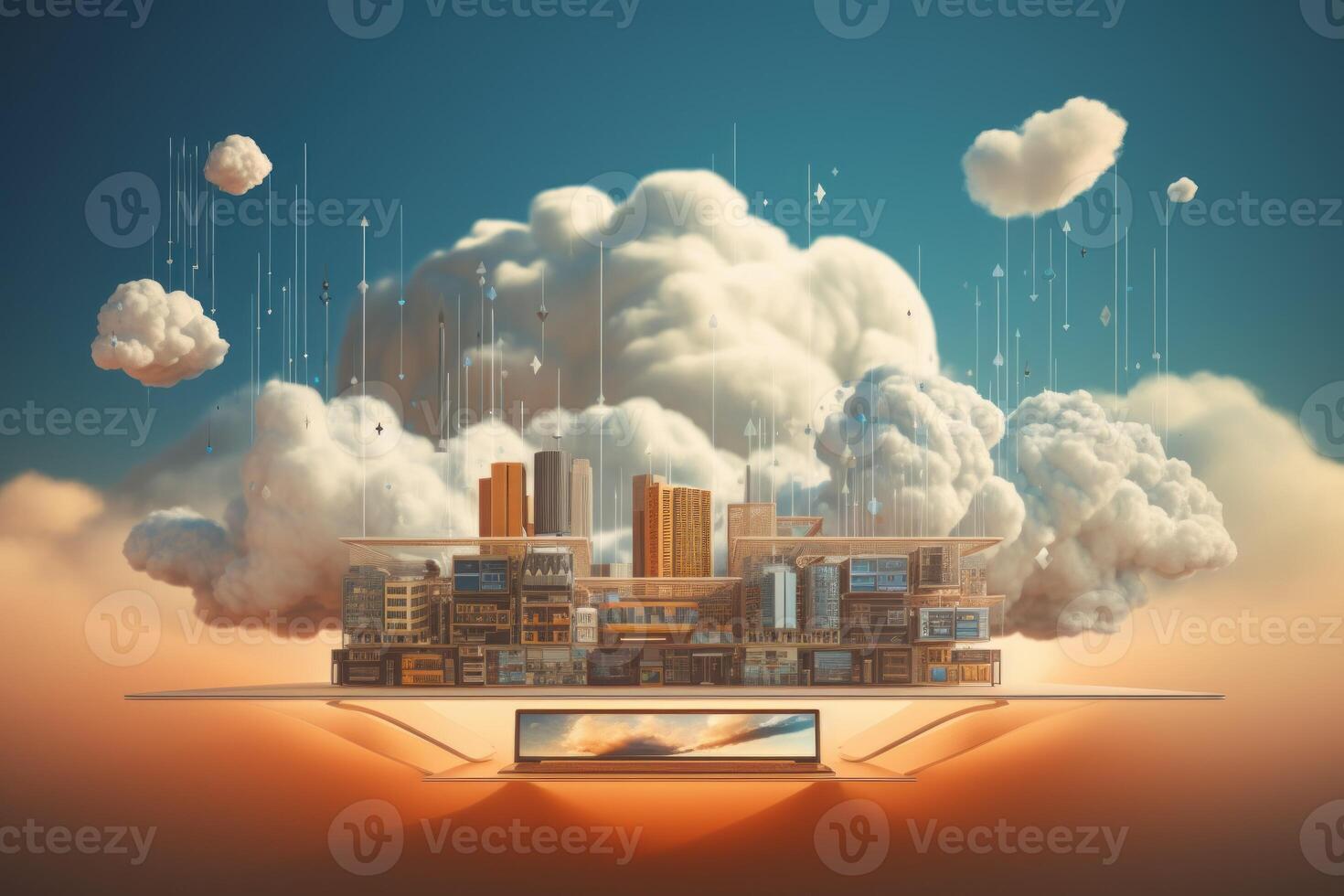 Innovative Cloud computing city. Generate Ai photo