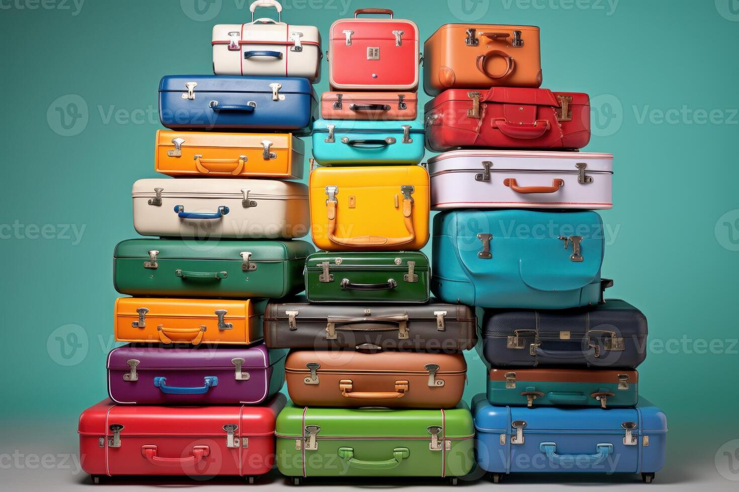 Eye-catching Colorful travel suitcase. Generate Ai photo