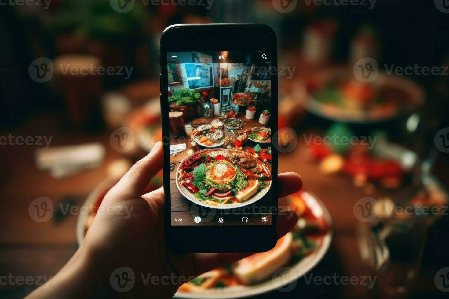 Creative Person taking photo tasty food. Generate Ai