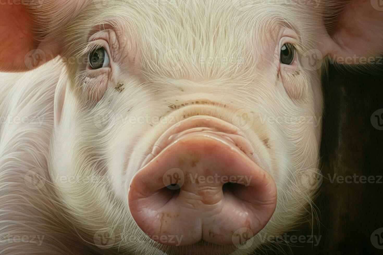 Pinkish Pig face closeup farm. Generate Ai photo