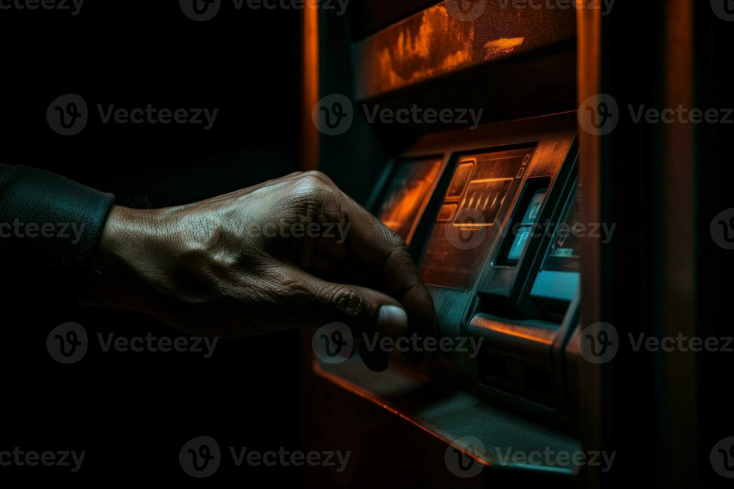 Hands using atm. Generate Ai photo