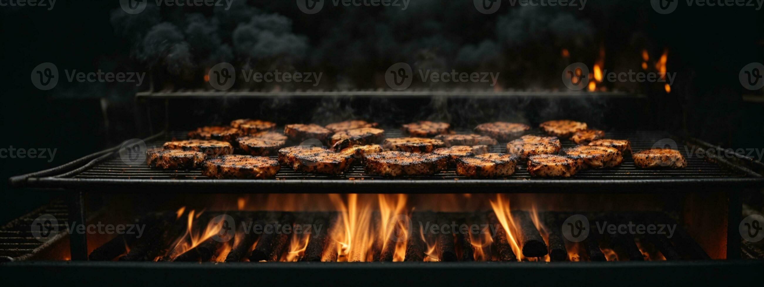 Grill Background - Empty Fired Barbecue On Black. AI generated photo