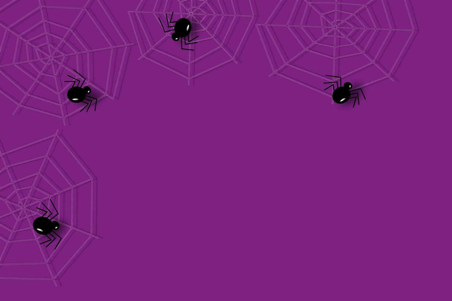 Halloween frame border with spiders and cobwebs in traditional purple shade of the holiday. Backdrop vector