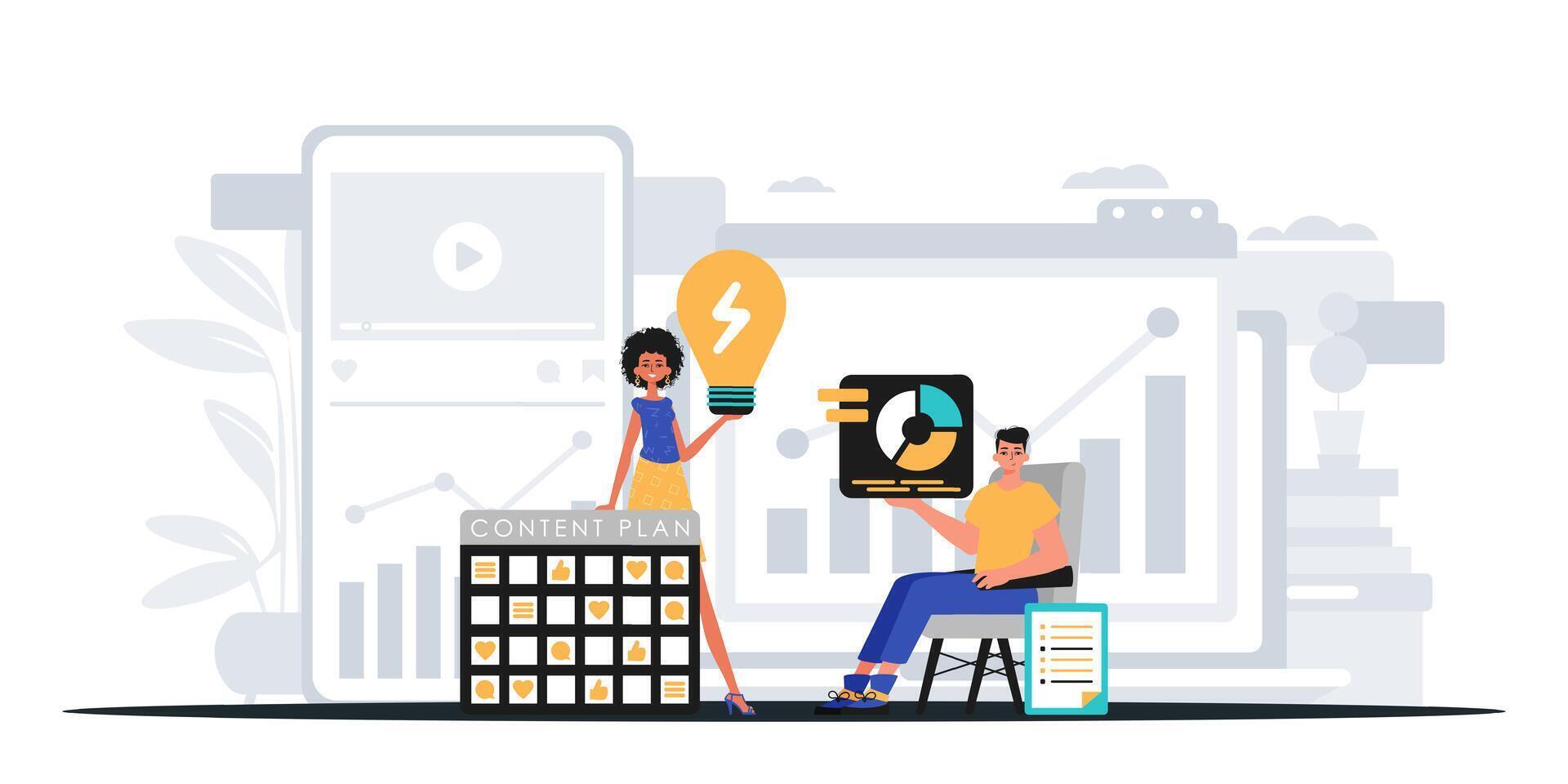 A man and woman are sitting on a couch and holding a phone vector