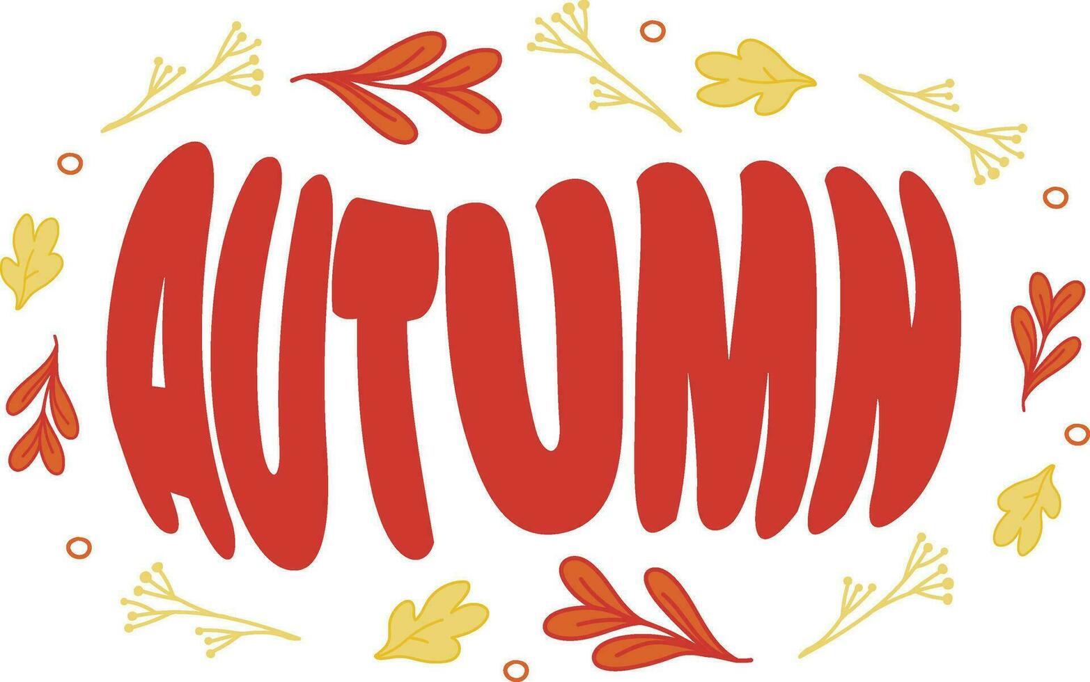 autumn postcard vector, flat, lettering, leaves, fall, red, orange, yellow vector