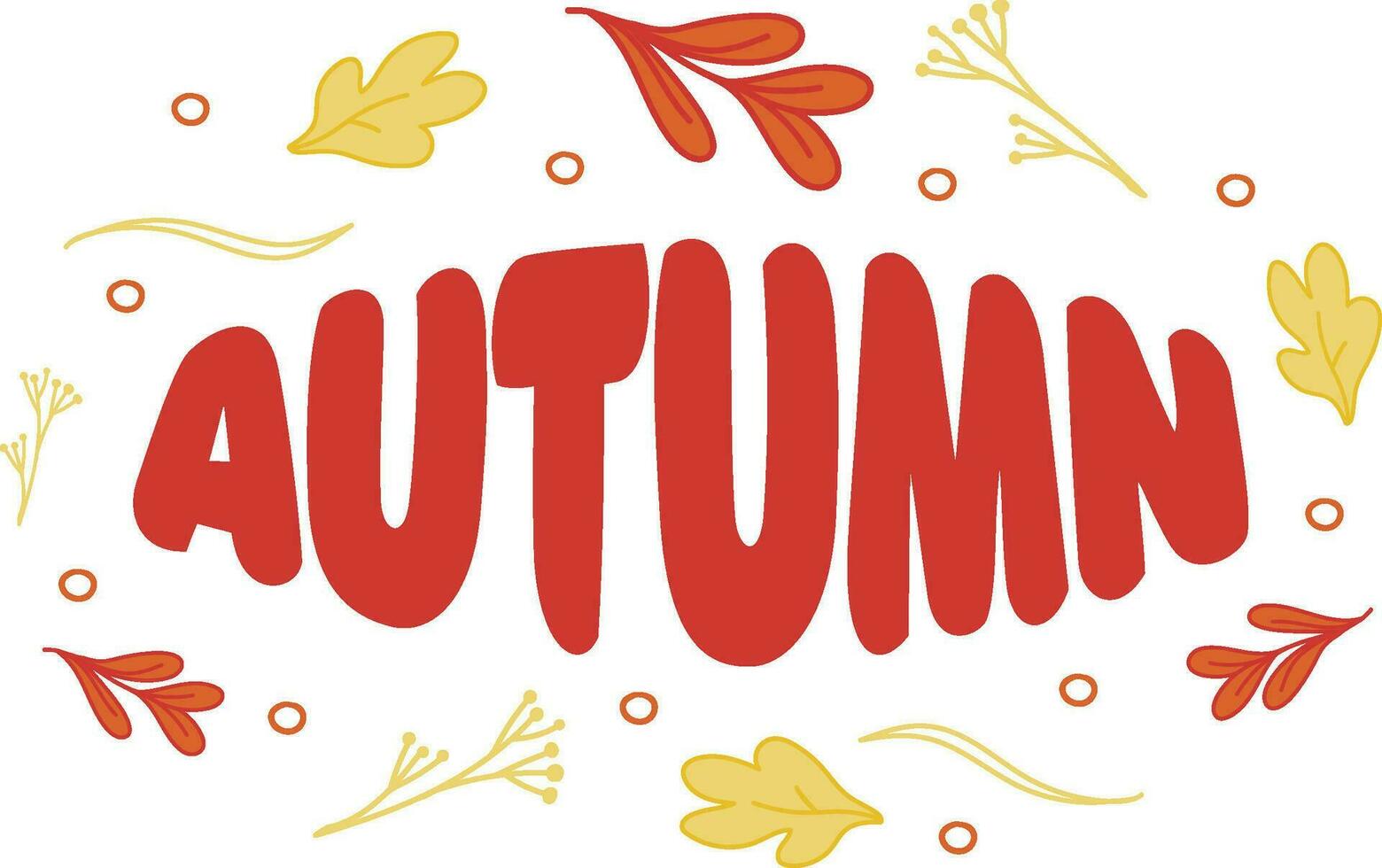 autumn postcard vector, flat, lettering, leaves, fall, red, orange, yellow vector