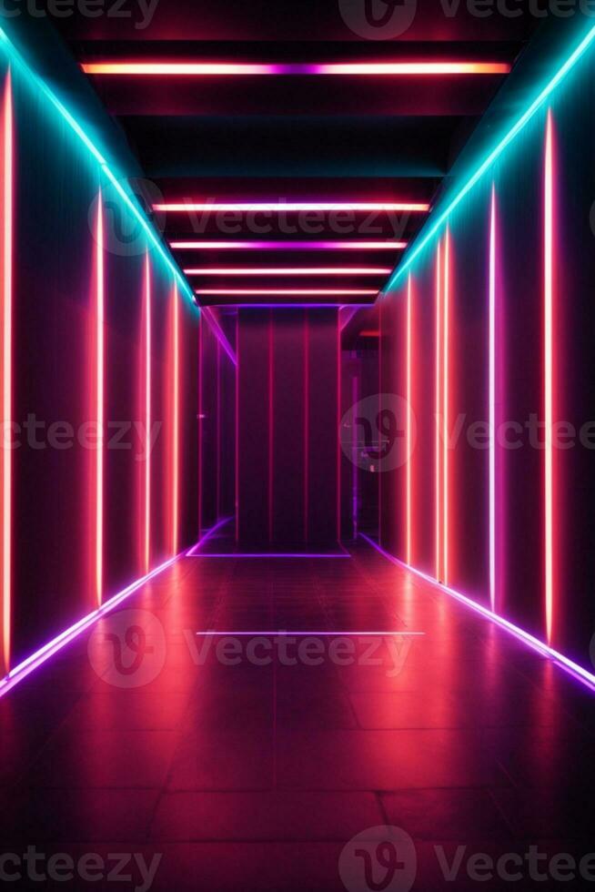 3d render. Geometric figure in neon light against a dark tunnel. Laser glow.. AI generated photo