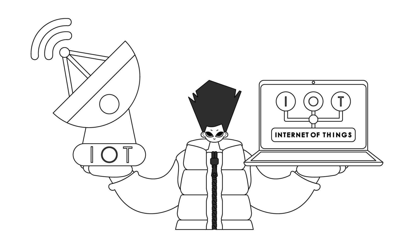 He's equipped an antenna and laptop, ready to work IoT data and vector linear style