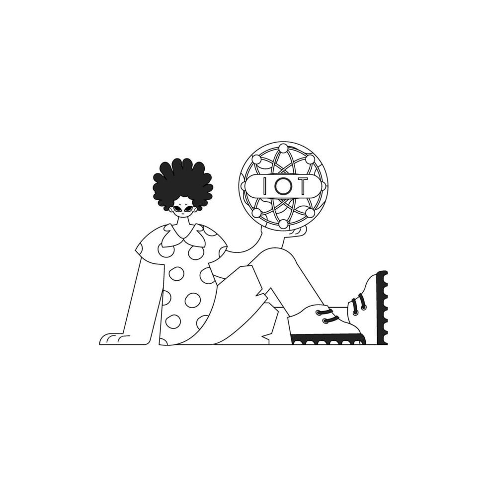 Man with IoT logo, linear illustration vector