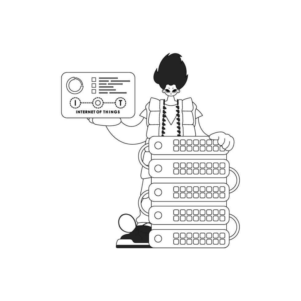 Man and cloud storage server for IoT vector linear style