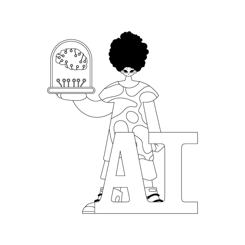 He has an AI model in his hands, linear format vector