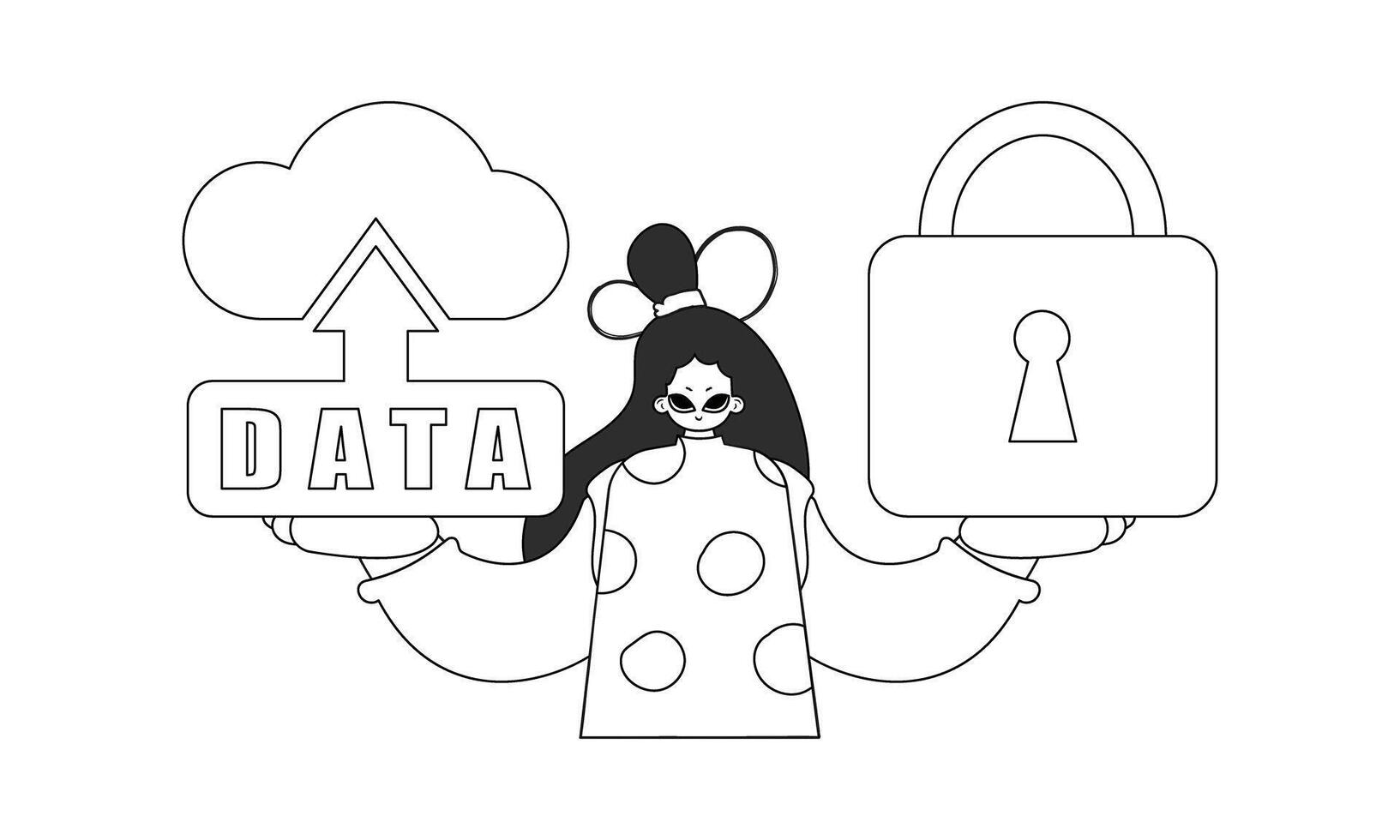 A cartoon woman holding a lock and a key vector