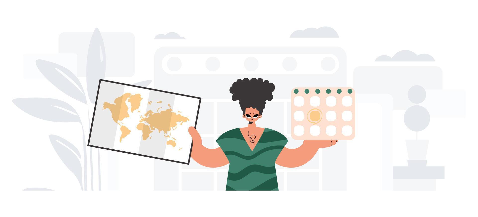 A woman holding a map and a piece of paper vector
