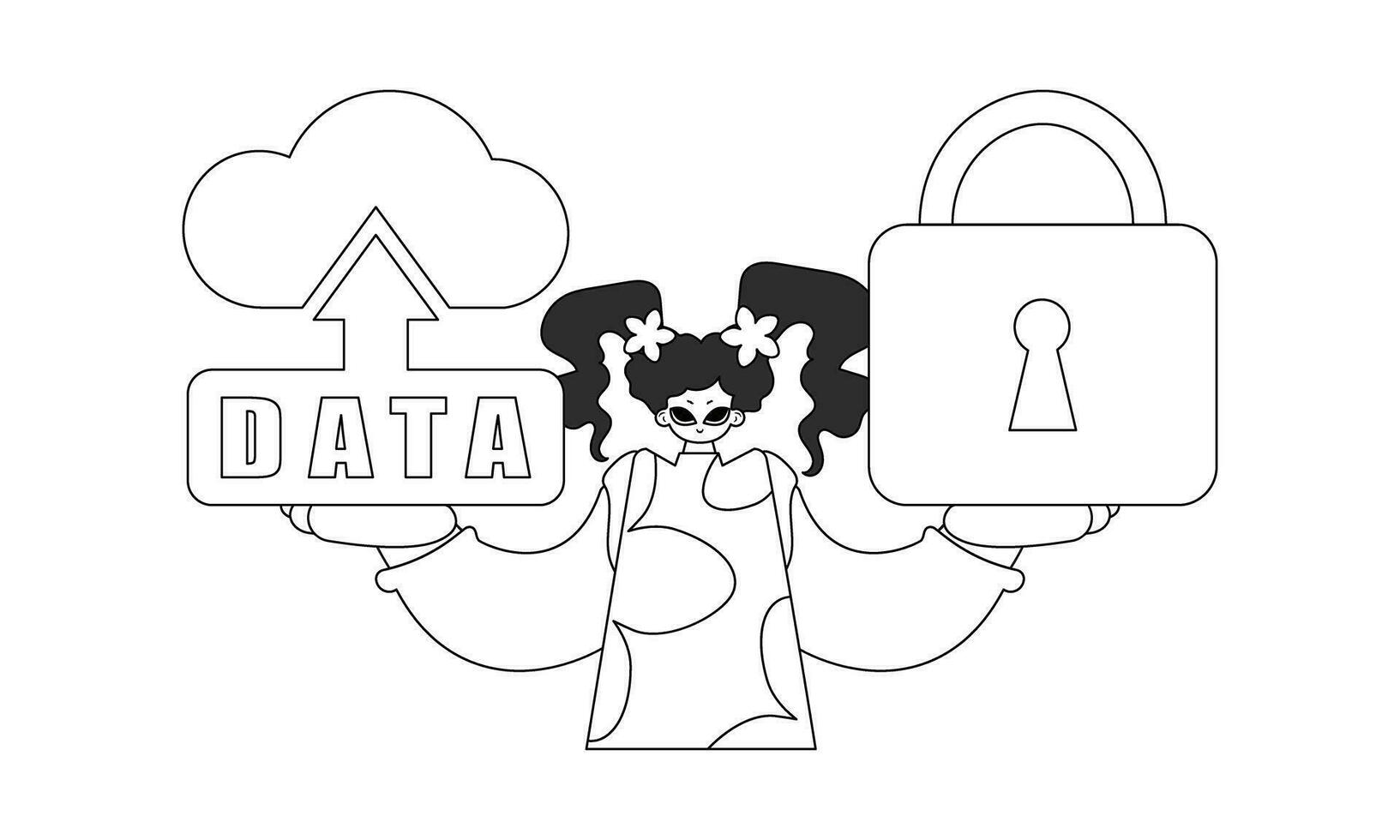 Girl holds a vector logo of Cloud Storage for an Internet of Things theme