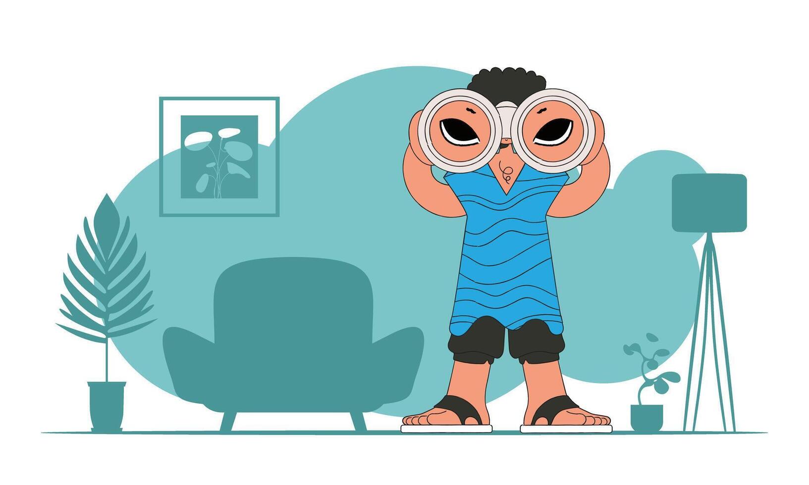 Looking for a company of first-class employees. Attractive man holds in his hands and looks through binoculars. vector
