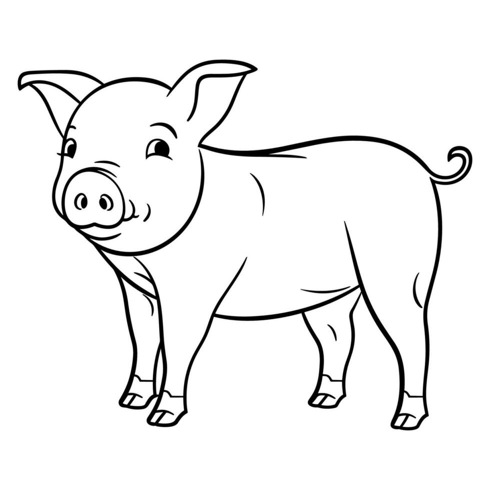 Cute pig coloring page for kids vector