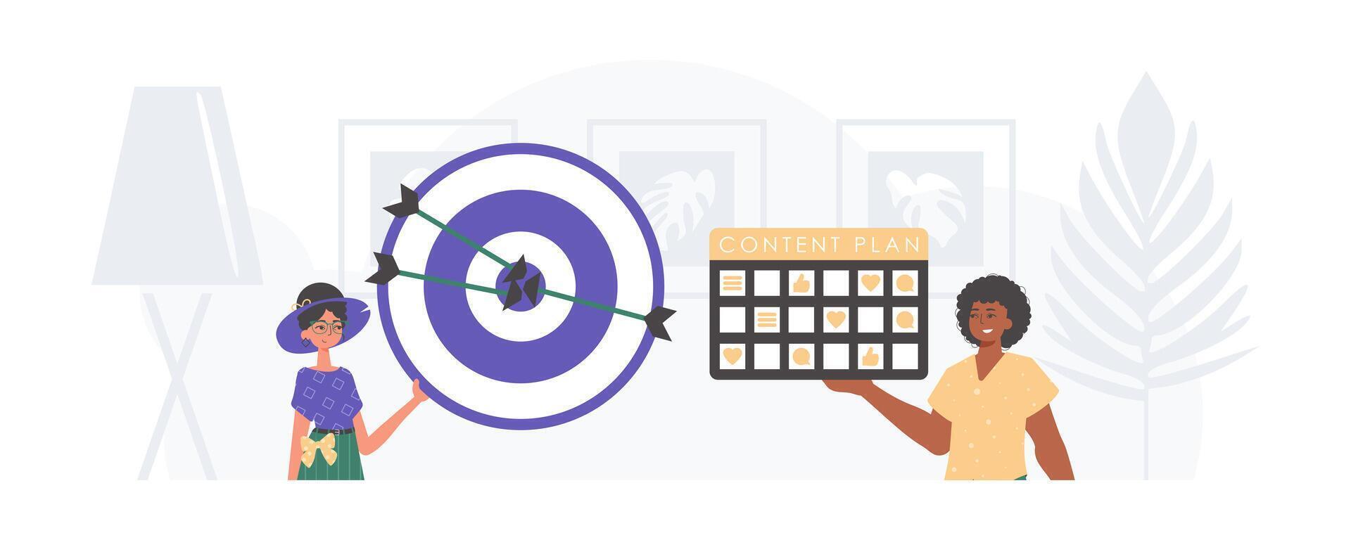 Two people holding a dart board with a target on it vector