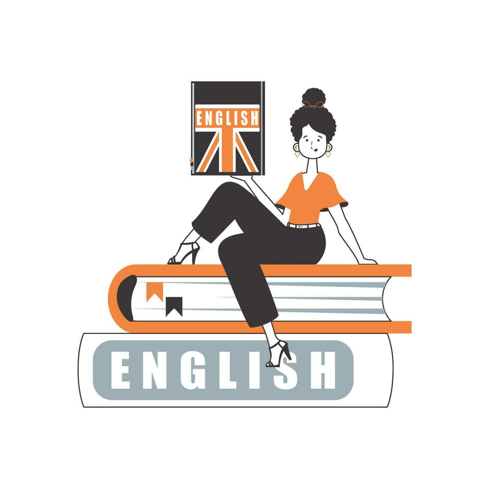 English teacher. The concept of learning English. Linear trendy style. Isolated, vector illustration.
