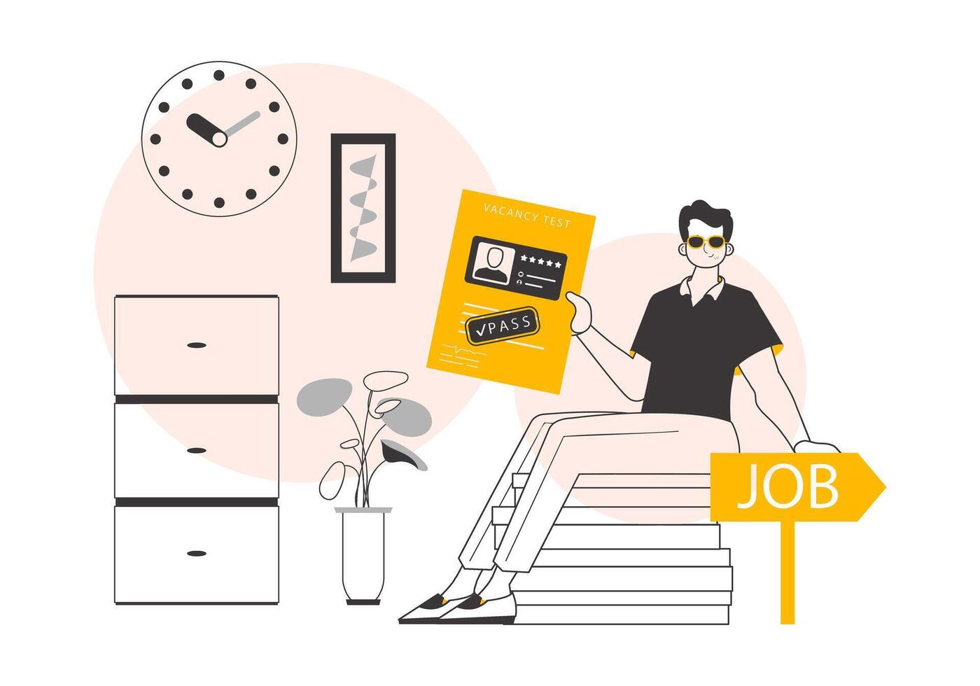 The man passed the job test. Minimalistic linear style. illustration. vector
