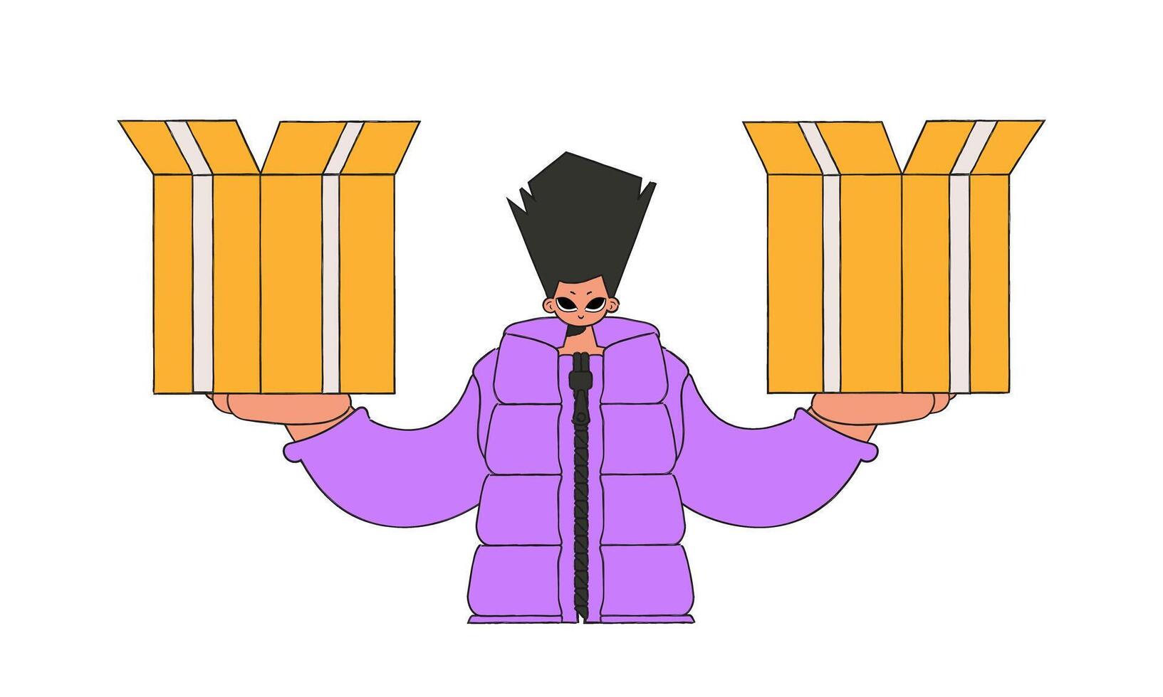 Lovely guy holding boxes in his hands. Understanding the process of parcel and cargo delivery. vector