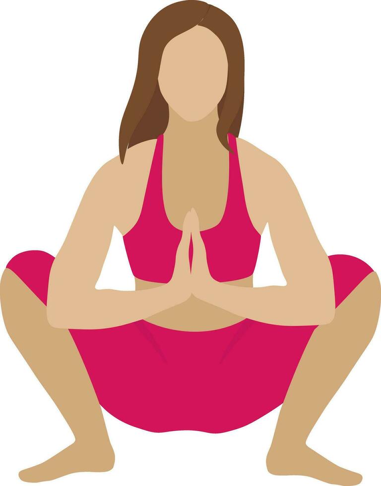mujer haciendo malasana yoga actitud aislado en blanco antecedentes vector
