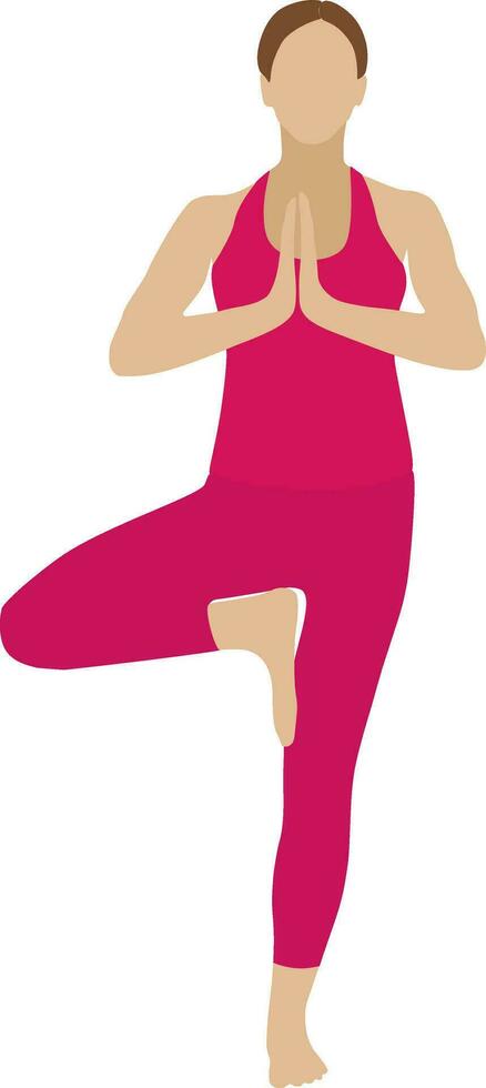 Woman doing yoga tree pose isolated in white background. Vrksasana pose vector