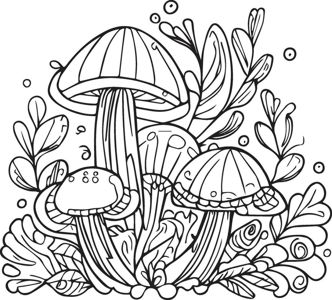 Autumn falling mushrooms coloring pages, kindergarten fall coloring pages, fall coloring pages for adults, pumpkin coloring pages, Halloween pumpkin coloring pages vector