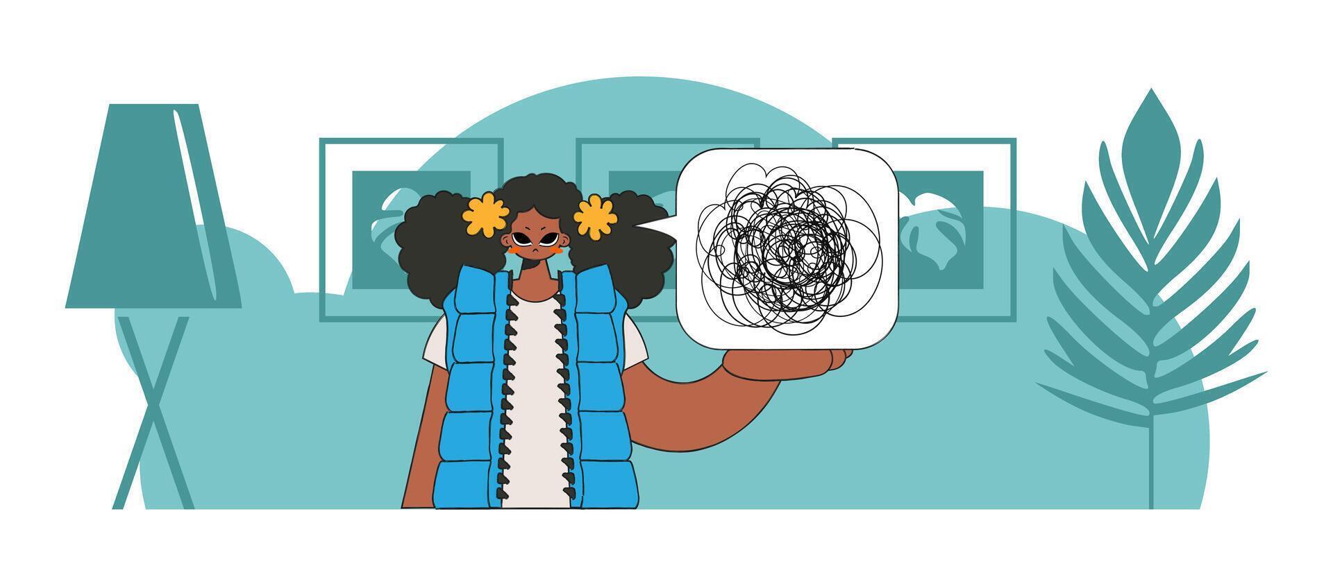 A person consumed by a sense of hopelessness and despair. The girl shows that he is trying to understand something. vector