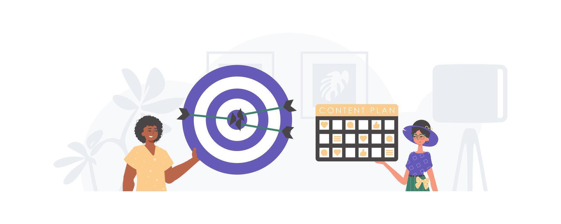 Two people holding a dart board with a target on it vector