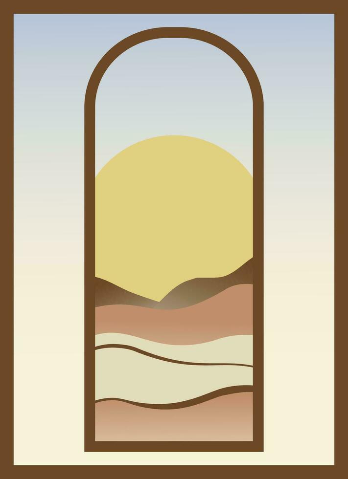 Aesthetic minimalist view with sunny morning valley poster vector