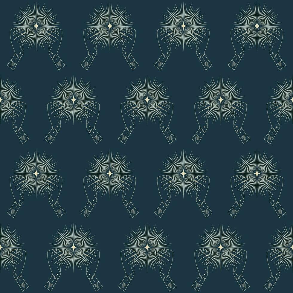 Seamless astrology pattern with hands and shooting star vector