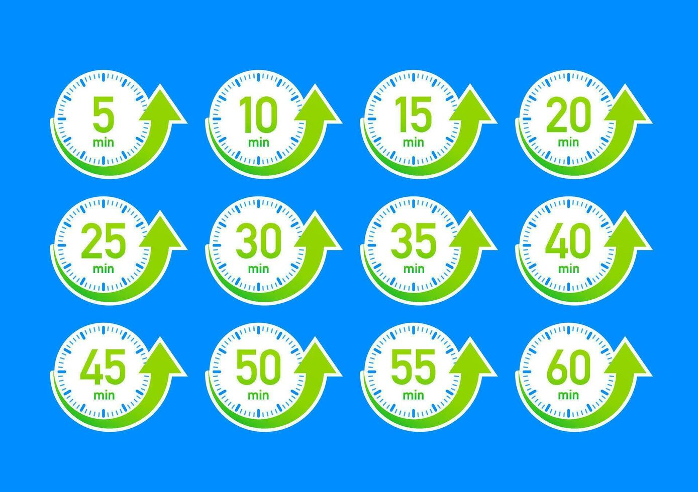 Timer, stopwatch icons set 10 20 30 40 50 60 minutes. Cooking time. vector