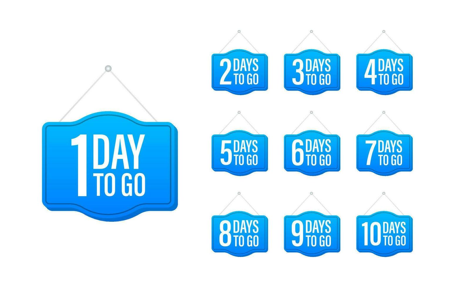 Days countdown. Days to go 1 2 3 4 5 6 7 8 9 10. The days left badges set. Product limited promo vector