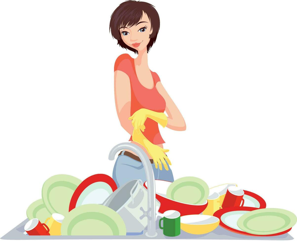 Young girl on the kitchen vector
