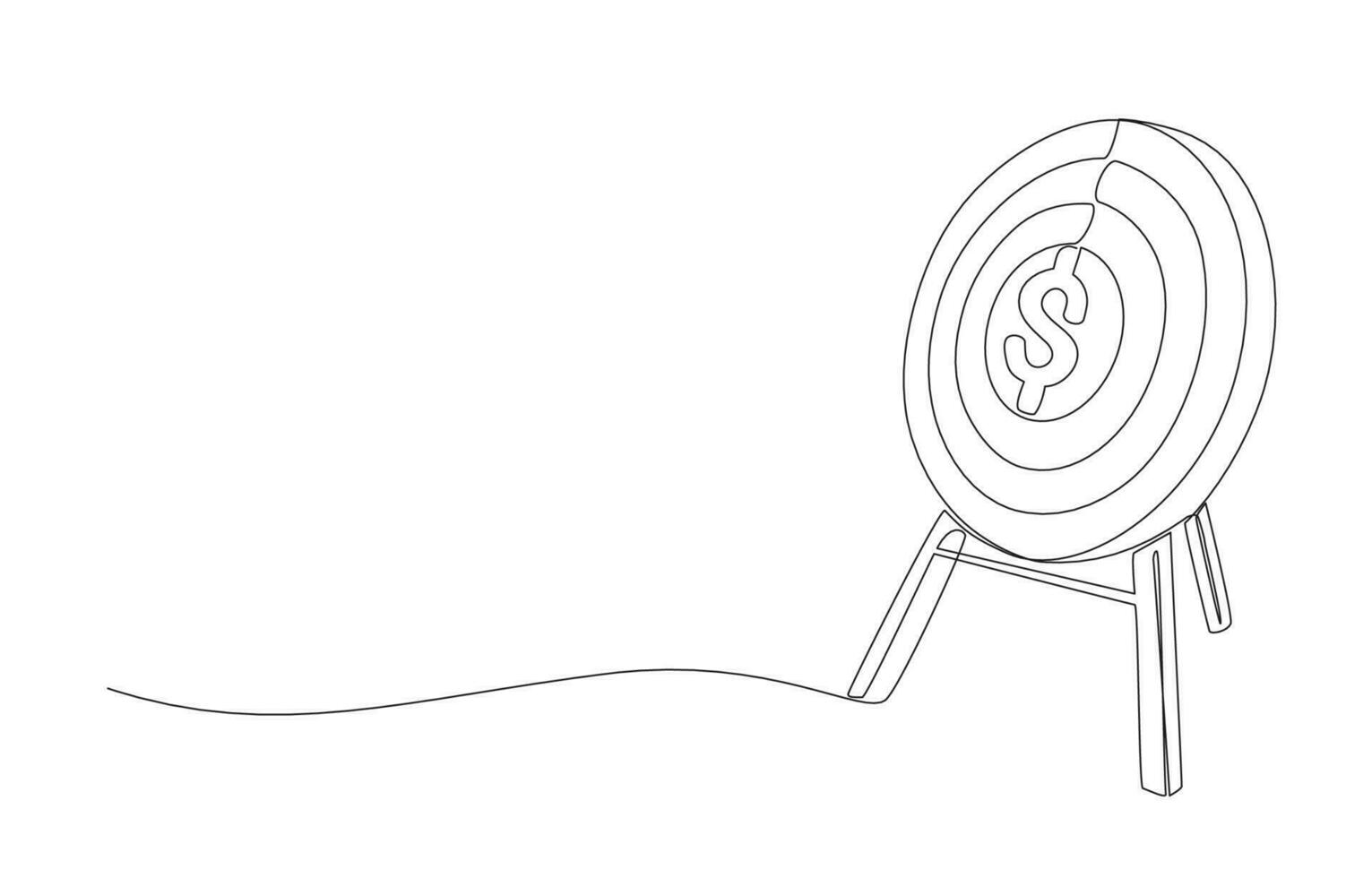 Continuous one line drawing of archery target with dollar sign as bullseye, financial goal concept, single line design vector illustration.