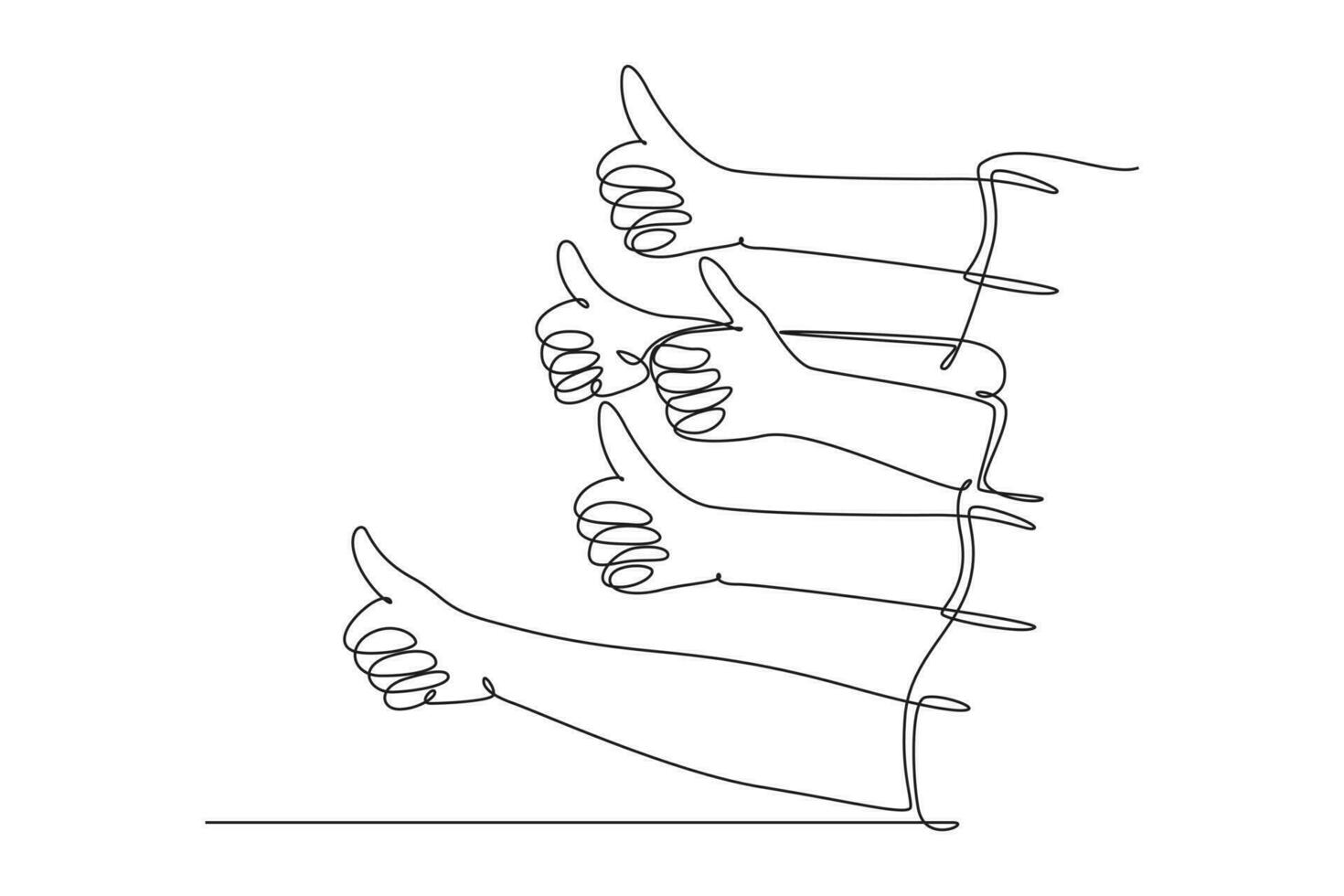 Single one line drawing happy people arm hands with thumbs up gesture. Good service excellence in business and industry sector concept. Modern continuous line draw design graphic vector illustration