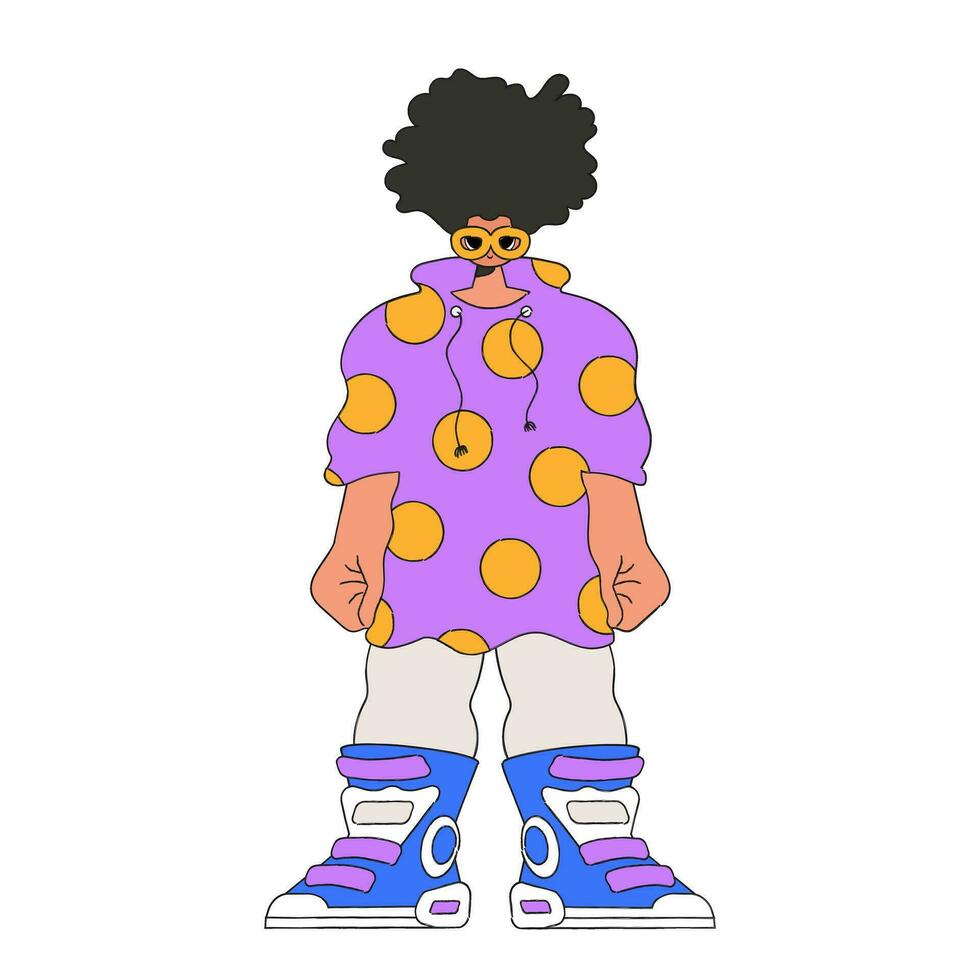 A guy with an Afro hairstyle in a long T-shirt. vector