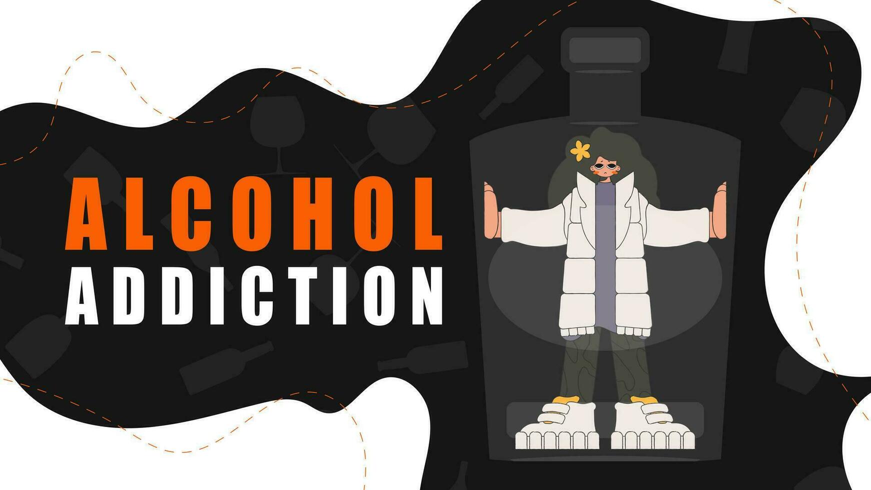 Banner Treatment for alcohol addiction. A woman is a hostage inside a bottle. vector