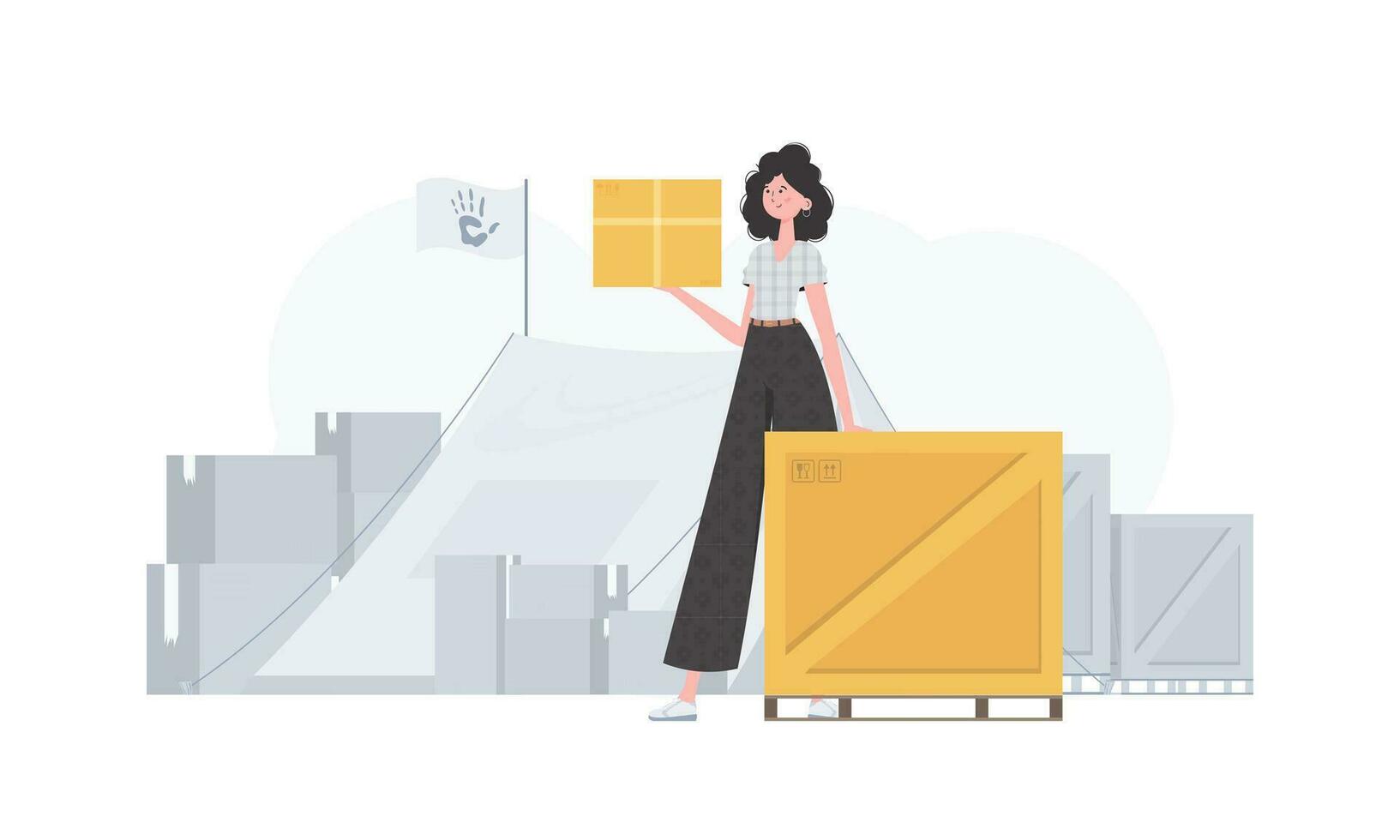 The woman is holding a parcel. The concept of humanitarian aid. trendy style. Vector. vector