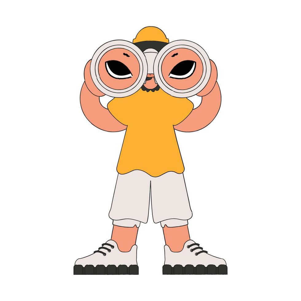 Young man using binoculars. Committed to attracting the best and brightest in the industry. vector