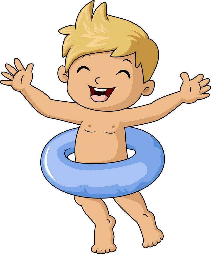 Cute little boy cartoon with inflatable ring vector