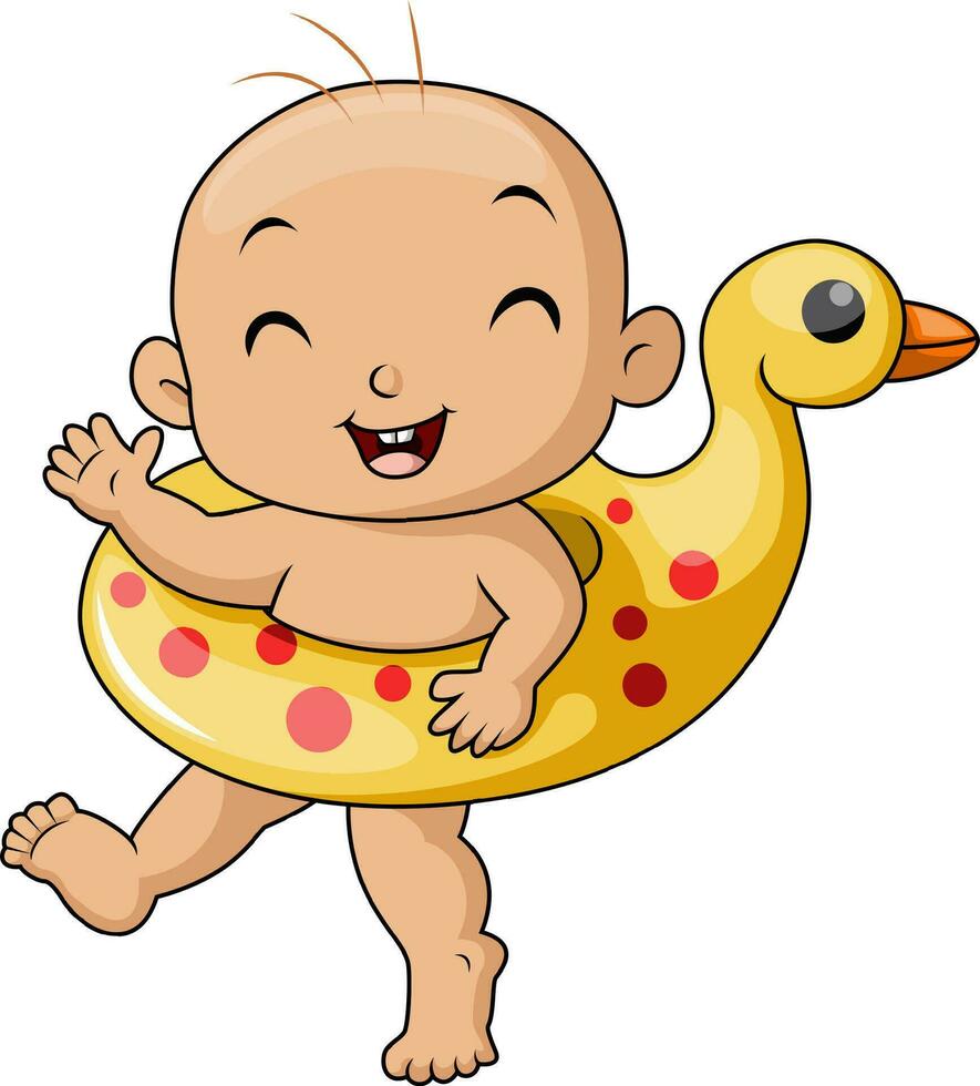 Cute baby boy with inflatable duck ring vector