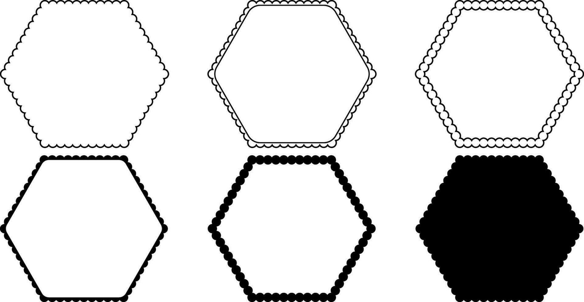 black white hexagonal scalloped frame vector