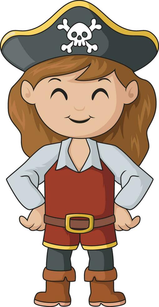 Cute pirate girl cartoon on white background vector